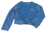 Modrá zamatová rebrovaná pyžamová mikina s nápisom F&F