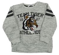 Sivá melírovaná mikina s nápisom a tygrem z flitrů H&M