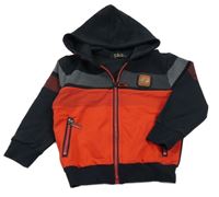 Červeno-čierna prepínaci mikina s blikající nášivkou a kapucňou