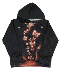 Čierna mikina s motýly a kapucňou
