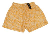 Nové - Oranžovo-biele vzorované bavlnené kraťasy s listami Dunnes