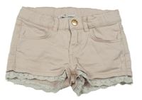 Svetloružové rifľové kraťasy s čipkou H&M