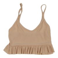 Pudrový rebrovaný crop top s volánikom