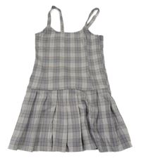 Sivo-bielo-hnedé kockované šaty so skládanou sukní H&M