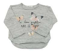Sivé melírované úpletové tričko s motýly H&M