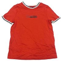 Červené tričko s nápisom a prúžkami F&F