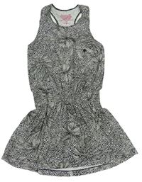 Čierno-biele kvetované bavlnené šaty Munster