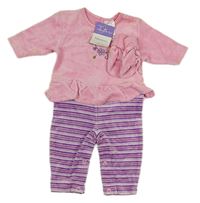 2set - Ružovo-fialový zamatový overal + cápačky Tesco
