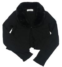 Čierne rebrované svetrové prepínaci bolerko s kožúškom H&M