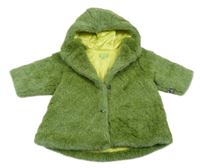 Zelený kožušinový lehce zateplený kabát s kapucňou zn. Marese