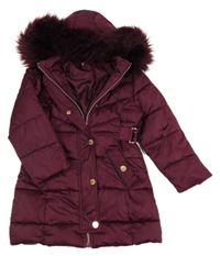 Tmavorůžový šusťákový žebrovaný zimní kabát s kapucí Lipsy London
