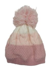 Ružovo-biela pletená vzorovaná podšitá čapica s brmbolcom Nutmeg