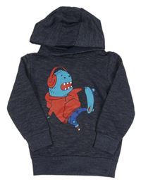 Tmavomodrá melírovaná mikina s príšerkou a kapucňou Kiki&Koko