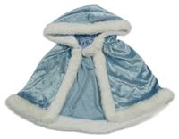 Modré zamatové pončo s kožúškom a kapucňou