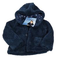 Tmavomodrá chlupatá propínací mikina s kapucí Tchibo