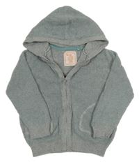 Sivo-tyrkysový prepínaci sveter s kapucňou Tu