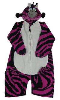 Ružovo-čierna vzorovaná fleecová kombinéza s kapucí - kravička