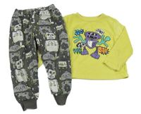 Limetkovo-sivé plyšové pyžama s robotmi Matalan