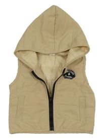 Béžová šušťáková prešívaná zateplená vesta s nášivkou a kapucňou Shein