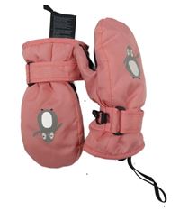 Růžové šusťákové palcové rukavice s tučňáky Lupilu