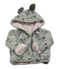 Šedý bavlněný zateplený kabátek s Mickeym a kapucí Primark