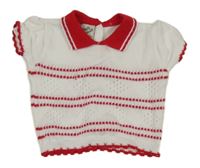 Bielo-červené pruhované svetrové tričko s golierikom