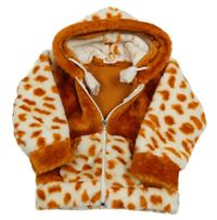 Medovo-biela vzorovaná chlpatá bunda s kapucňou