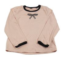 Svetloružová -čierne tričko s mašlou