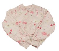 Svetloružová šušťáková crop bunda s kvetmi Shein