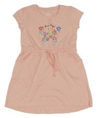 Broskvové bavlnené šaty s kvietkami Topolino