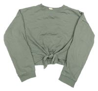 Khaki crop mikina so zavazováním H&M