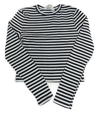 Čierno-biele pruhované rebrované crop tričko H&M