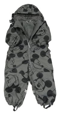 Šedá šusťáková zimní kombinéza s Mickeym a kapucí H&M
