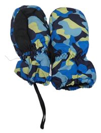 Modro-žluté army šusťákové palcové zateplené rukavice 
