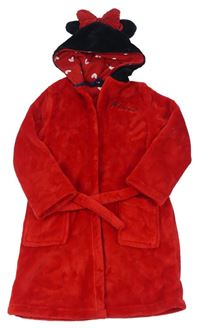 Červeno-čierny chlpatý župan s kapucí - Minnie M&S + Disney