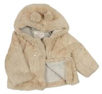 Světlepudrový chlupatý podšitý kabátek s kapucňou s uškami F&F