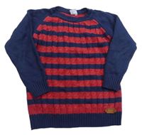 Tmavomodro-červený pruhovaný vzorovaný pletený sveter