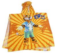 Tmavožluto/oranžová froté pončo osuška s tygrem - Rory a kapucí