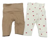2x- Legíny - Hnědé C&A, bílé s  C&A, bílé s červenými srdíčky H&M