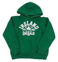 Tmavozelená mikina s nápisem - Ireland a vreckom a kapucňou