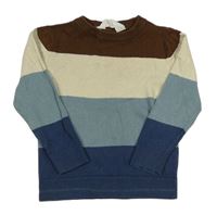 Hnedo-světlebéžovo-šalvějovo-tmavomodrý pruhovaný sveter zn. H&M