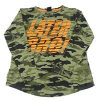Kaki-čierne army melírované tričko s nápismi Chapter young