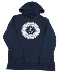Tmavomodrá mikina s logem a kapsou a kapucí JACK&JONES