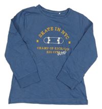 Modro/tmavomodré melírované mikinotriko so skateboardom a nápismi Topolino