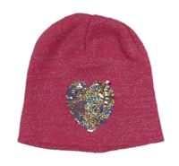 Tmavorůžovo-strieborná melírovaná čapica so srdíčkem z překlápěcích flitrů