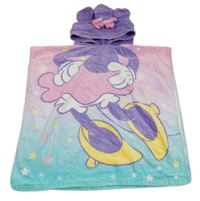 Růžovo-světletyrkysovo-fialová froté pončo osuška s Minnie a kapucí 