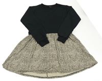 Černo-béžovo-hnědé vzorované teplákovo/lehké šaty 