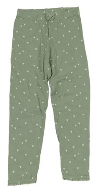 Olivové žebrované legíny se srdíčky a mašlí a krajkou H&M