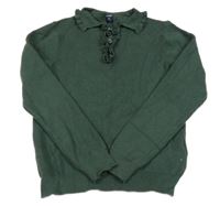 Khaki rebrovaný sveter s volánikom a golierikom KIABI