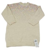 Nové - smetanový melírovaný dlouhý svetr s flitry F&F